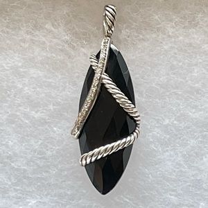 David Yurman Onyx and Diamond cable wrap Enjancer Pendant - Sterling Silver
